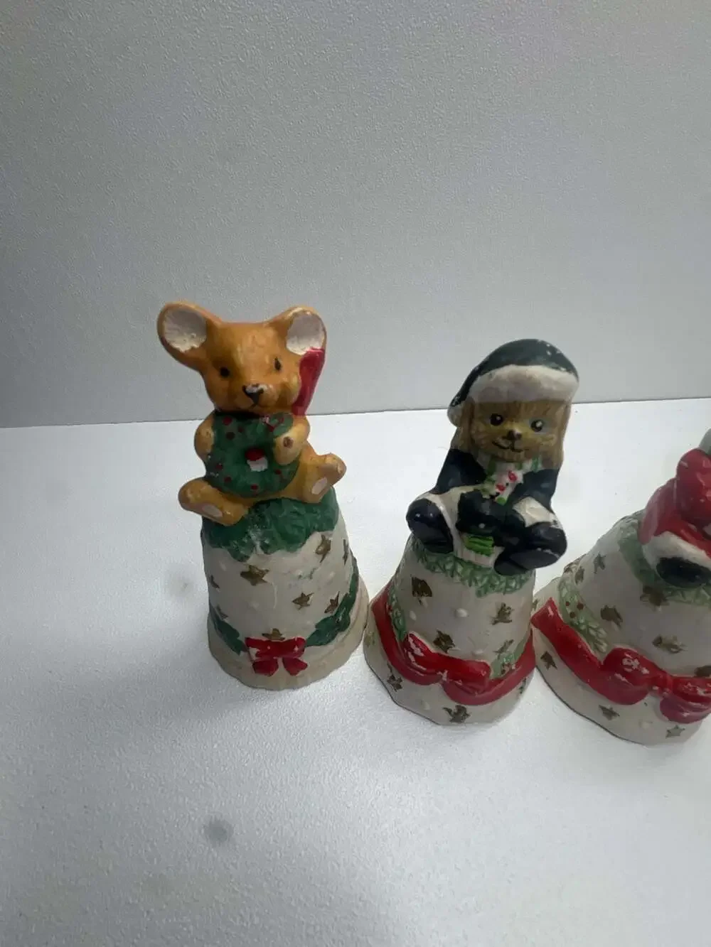 Set of 4 Vintage Christmas Animal Ceramic Decorative Figurines Bells